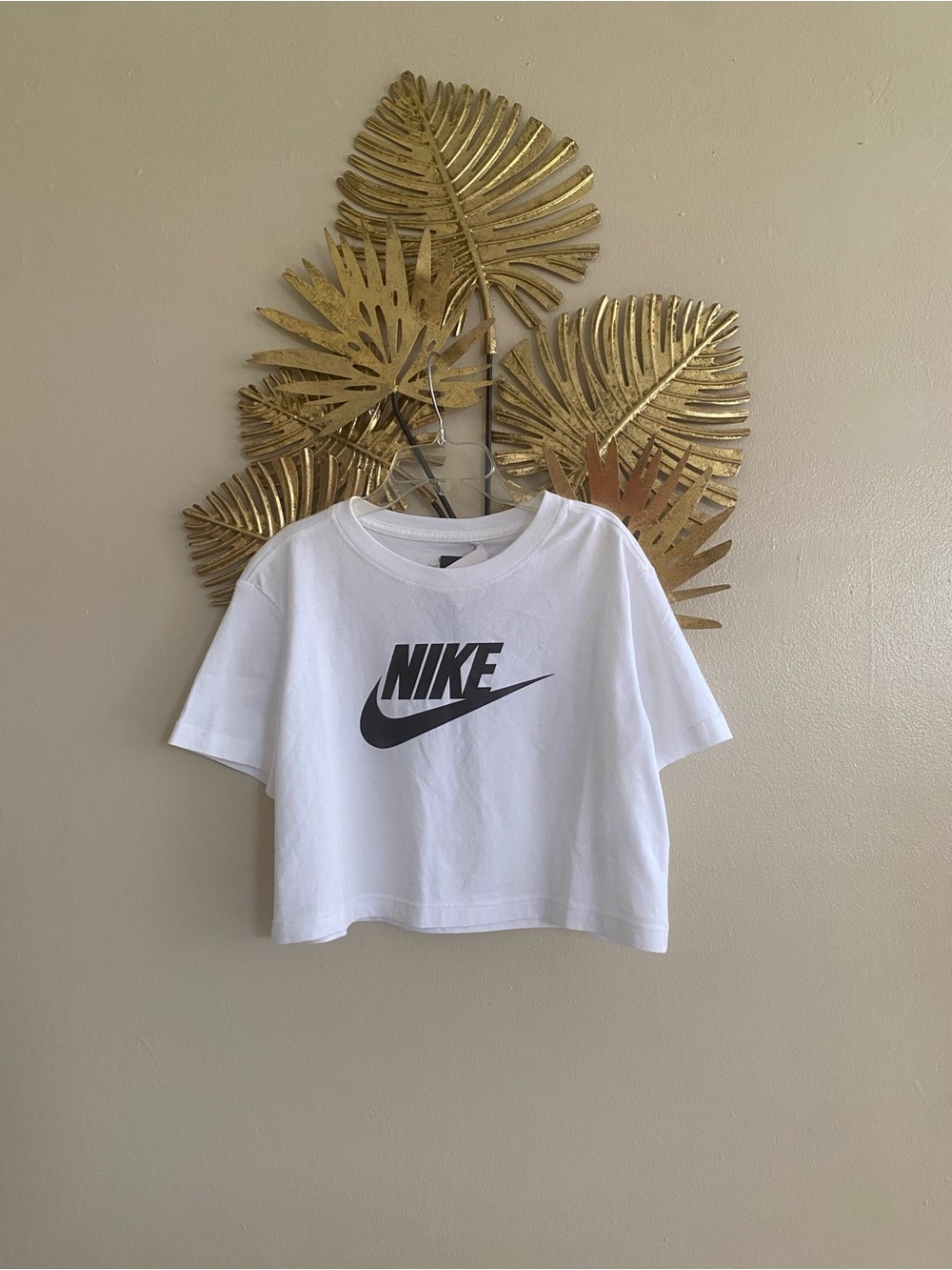 Nike White Crop Tee with Black Logo - Kids